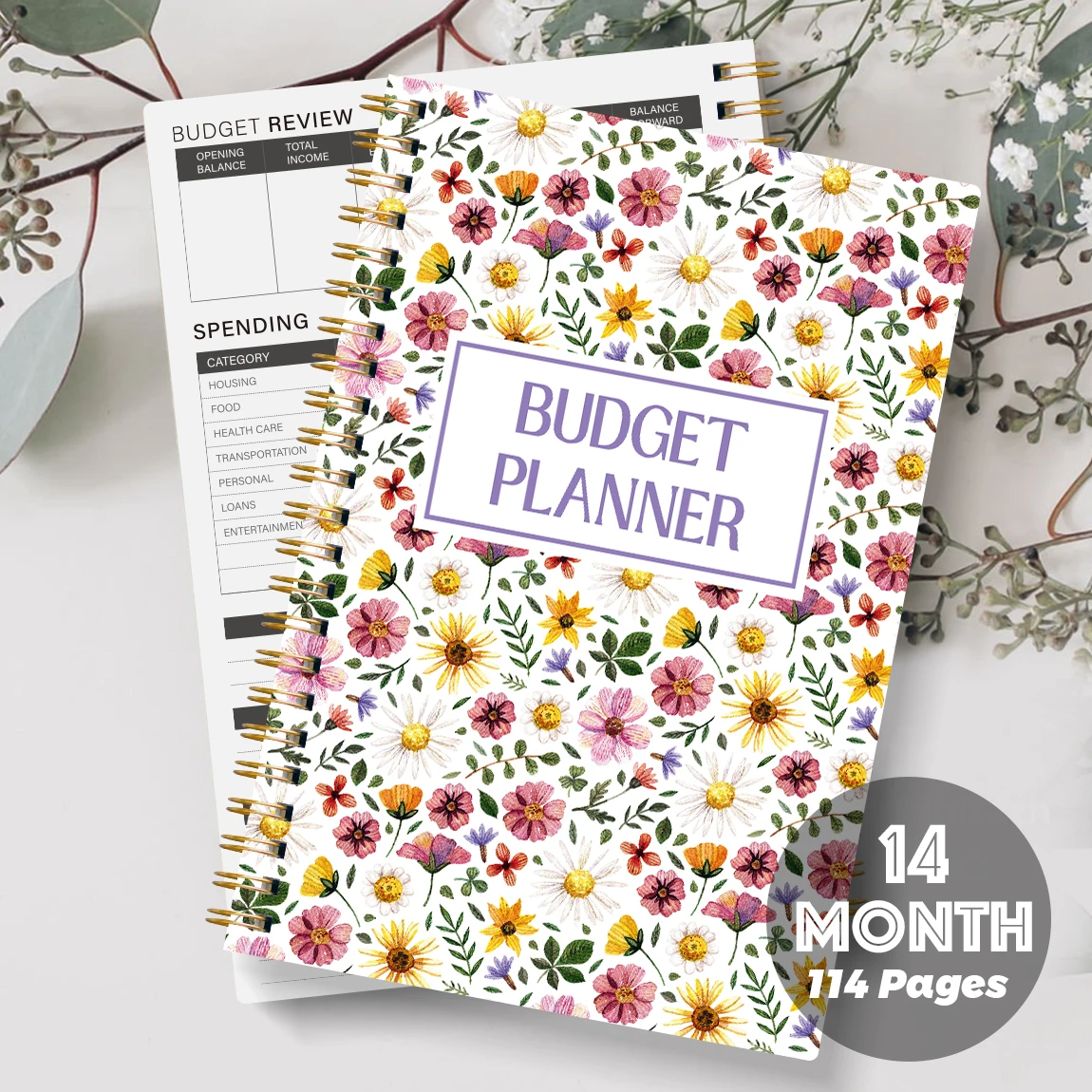A5 Budget Planner with Color Tabs Floral Spiral Expense Tracker Monthly Finance Organizer Notebook view 6