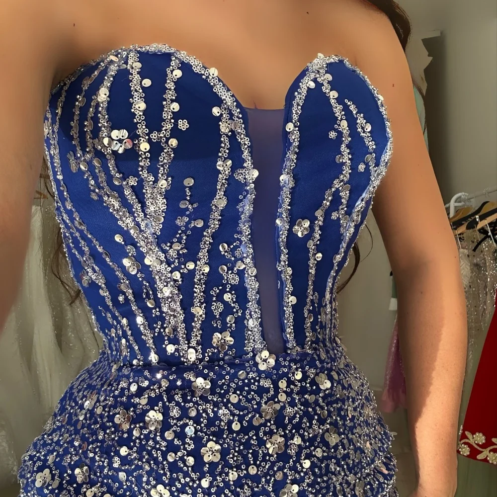 Sansa Dubai Navy Blue Beading Column Prom Dresses Strapless Customized جديد في الفساتين Floor-Length Evening Dress 2025 image 4