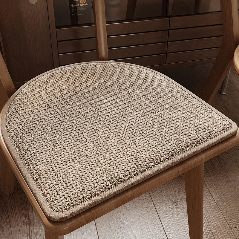 Cotton Linen Cushion Horseshoe Dining Chair Cushion Solid Wood Chair Cushion Non-slip Durable Four Seasons Buttock Pad D-shape