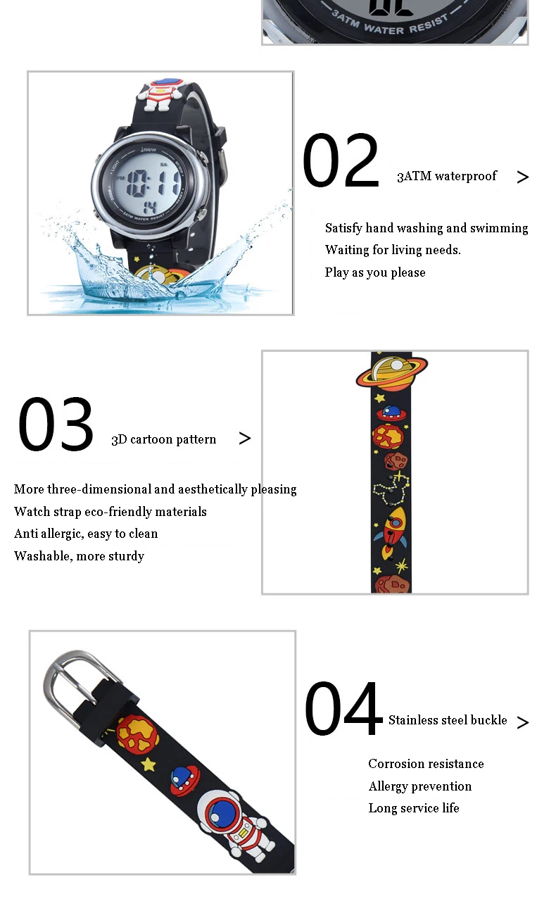 UTHAI C11 Children's Electronic Watch Waterproof Alarm Clock Kids Boy Student Multi-functional Cartoon Sports Astronaut Planet