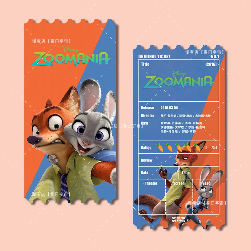 1 szt. Disney Movie Zootopia oryginalna kartka z biletami i domowymi zakładkami kolekcja urządzeń peryferyjnych pamiątkowe prezenty dla fanów