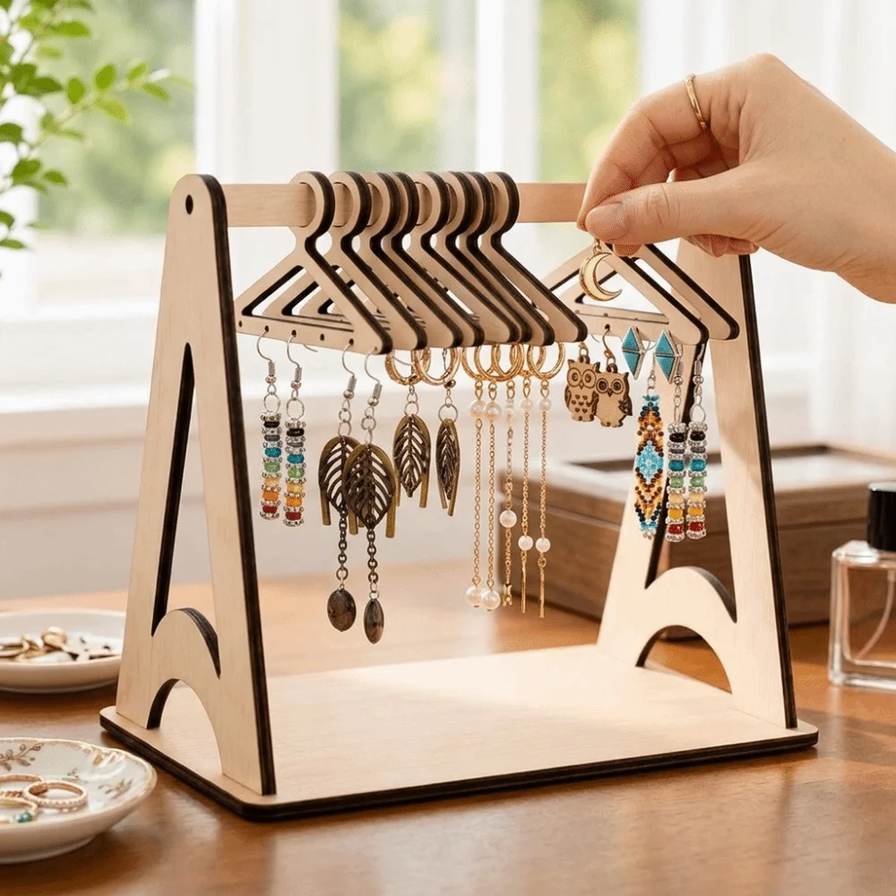 

Wooden Earrings Holder Rack Hanging Hook Necklaces Jewelry Storage Rack Trinket Hanger Key chain Jewelry Display Stand