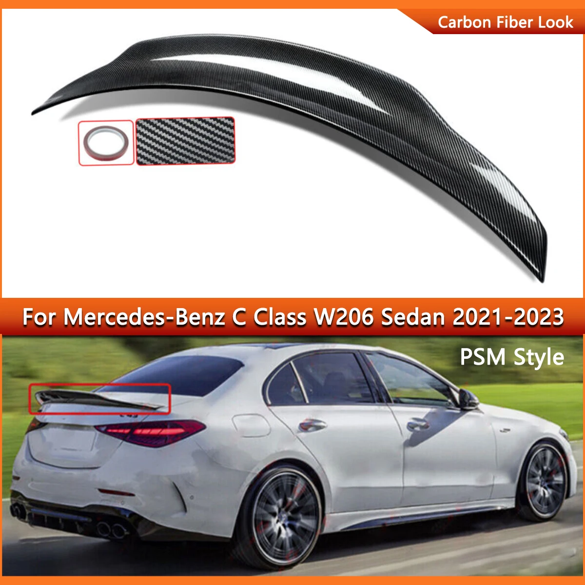

Magickit Rear Tail Wings For Mercedes-Benz W206 C300 Sedan 2021-2022 PSM Style Trunk Spoiler Carbon Fiber Look