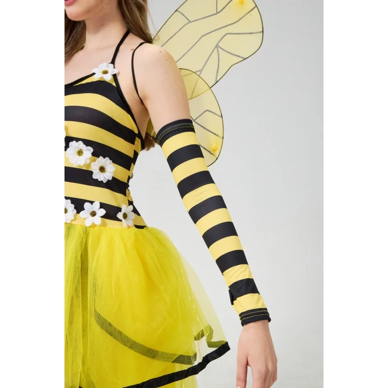 Four-piece  of adult Halloween carnival bee queen insect cosplay costumes for festival parties, including headband, wings, sleev