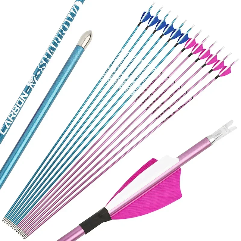 

6/12PCS 32 Inch Pure Carbon Arrow ID4.2mm Spine 400 500 600 700 800 900 1000 Archery for Compound/Recuvre Bow Hunting Shooting