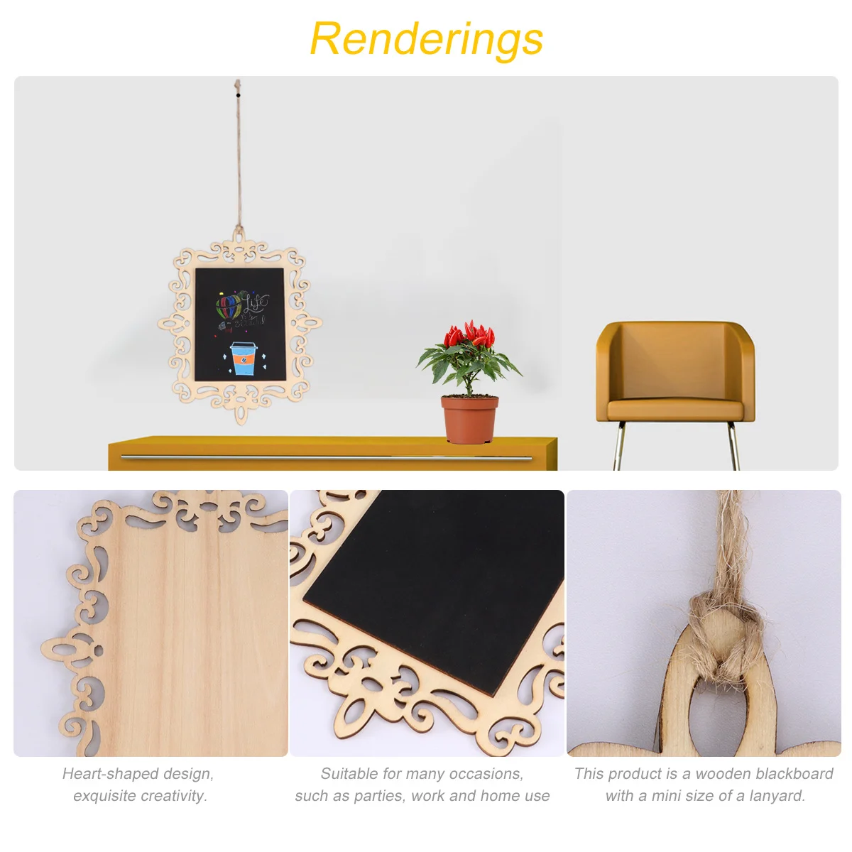 

5Pcs Mini Blackboard Wooden Hanging Rope Small Chalkboard Message Board Writing Reminder Wall Display Hanging Blackboard