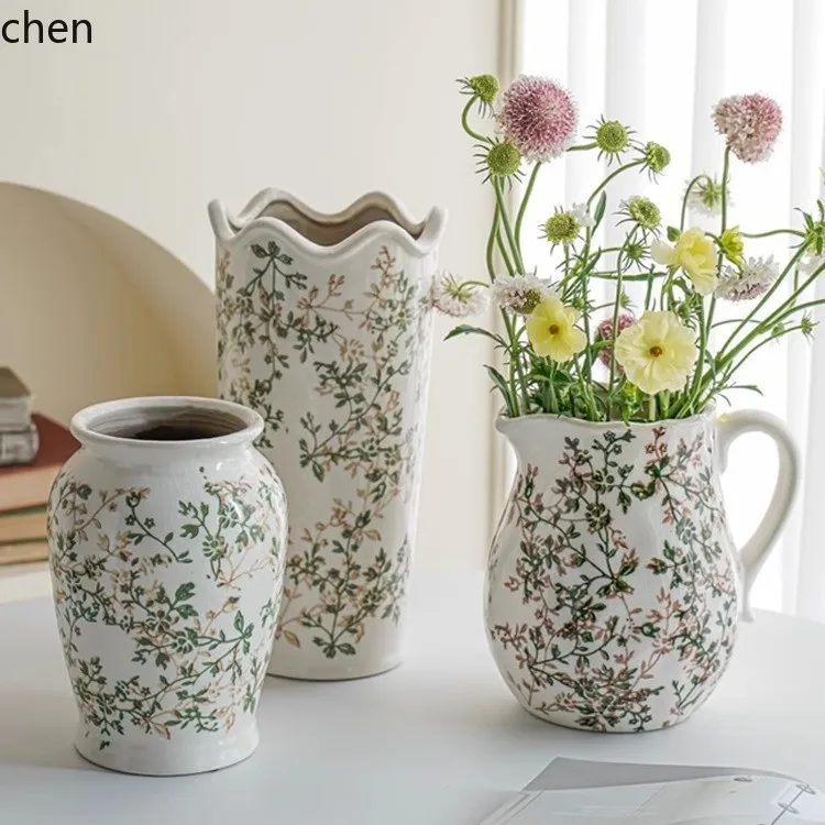 Zml ceramic vase living room ornament flower arrangement high-end vase new home retro