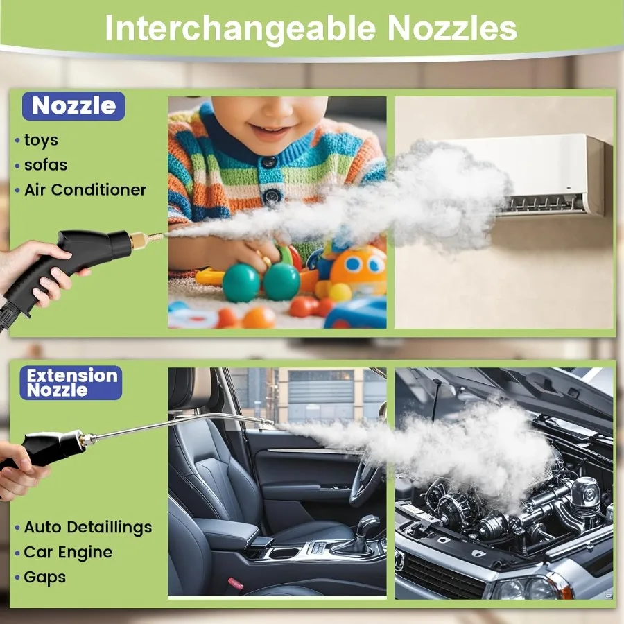 Pembersih Uap Steam Cleaner15s dengan Pemanasan Cepat, Tangki 1.4L, untuk Pembersihan dengan 10 Aksesoris Multi2500W, Temperatur dan Tekanan Tinggi, Genggam