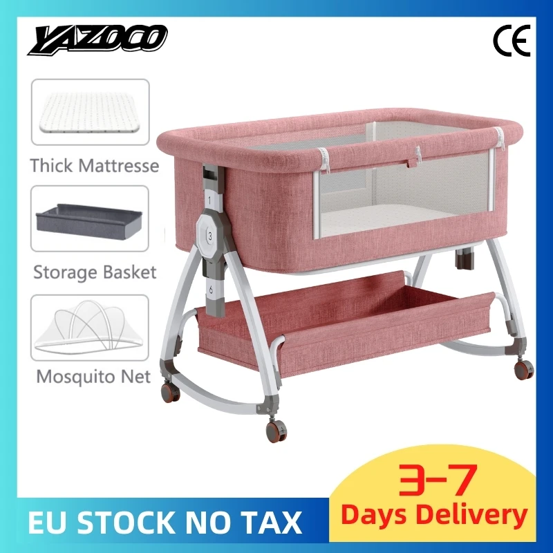 Cuna de cama 3 en 1 para bebé, corralito con ruedas giratorias de altura ajustable, colchón acogedor antimosquitos para recién nacidos