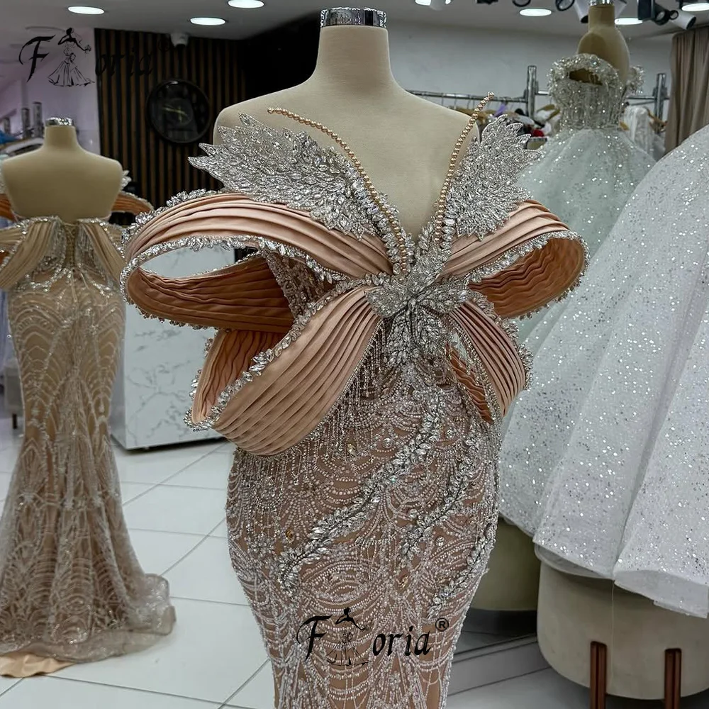 Vestido de fiesta de sirena elegante, cuentas de lujo, lazo grande de cristal, vestido de noche Formal 3D, batas personalizadas, vestidos largos elegantes 2025