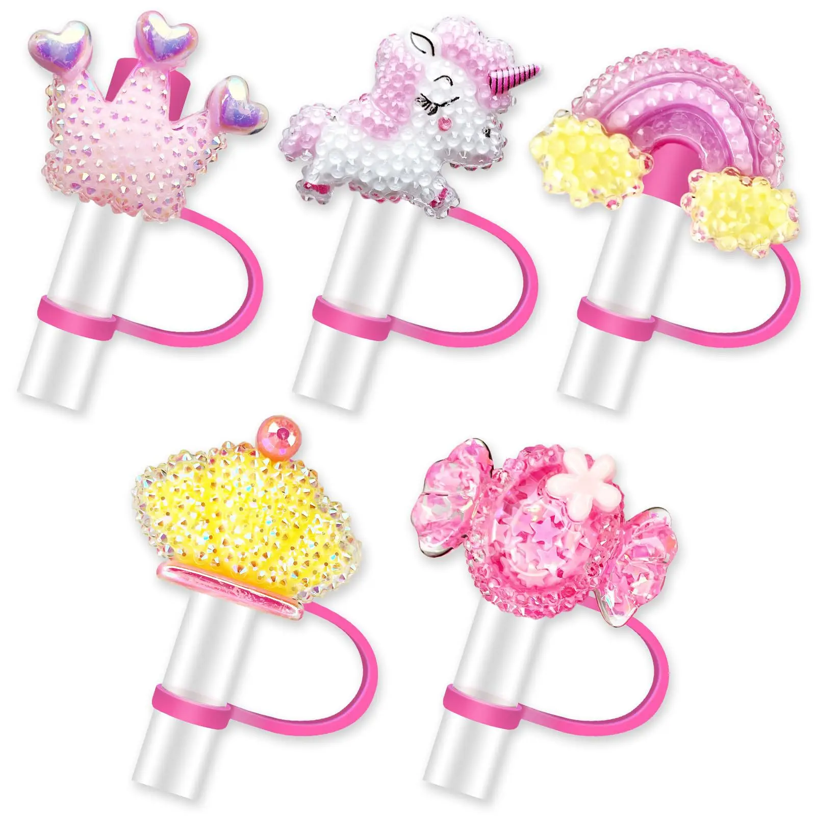 Glittering Cup Accessories Glittering Straw Cover Cap Reusable Straw Caps Silicone Bling Straw Toppers For Thermos Outdoor