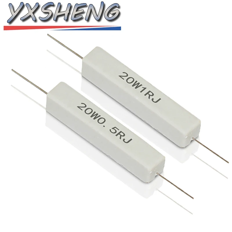 5PCS 20W Ceramic Cement Resistor 5% 1R 2R 5R 10R 47R 100R 1K 2K 10K 1 2 5 10 47 100 Ohm 1R~10KΩ Cement Resistance
