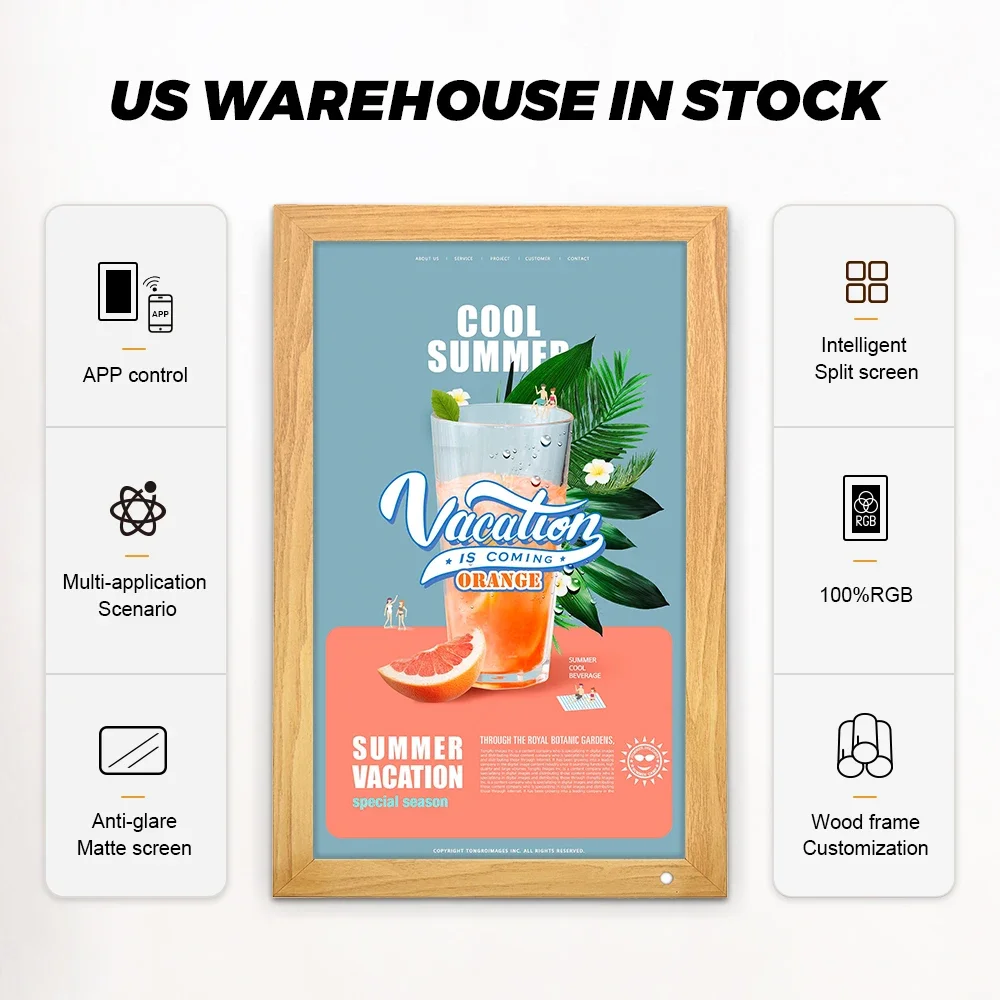 21.5 inch digital signage wood electronic photo album, intelligent wall-mounted photo frame advertising player