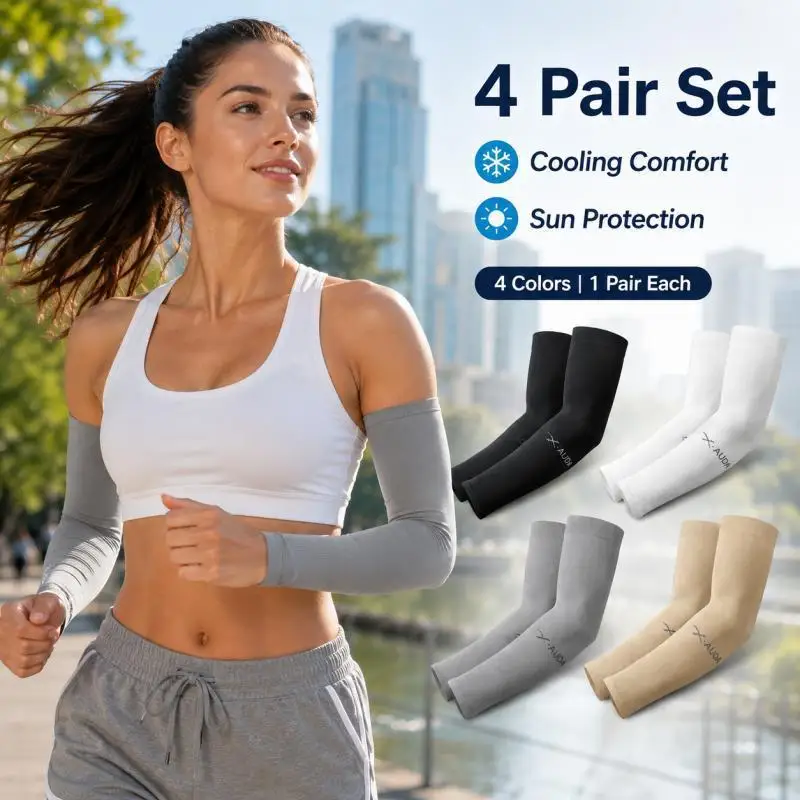 

4 Pairs Cooling Arm Sleeves for Men Women, Sun Protection Compression Sleeves for Driving Cycling Hiking Fishing