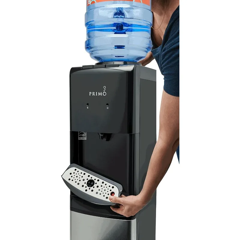 Distribuidor de água de carregamento superior Primo - Refrigerador de água de 3 temperaturas (quente e fria) para garrafa de 5 galões com trava de segurança infantil, preto