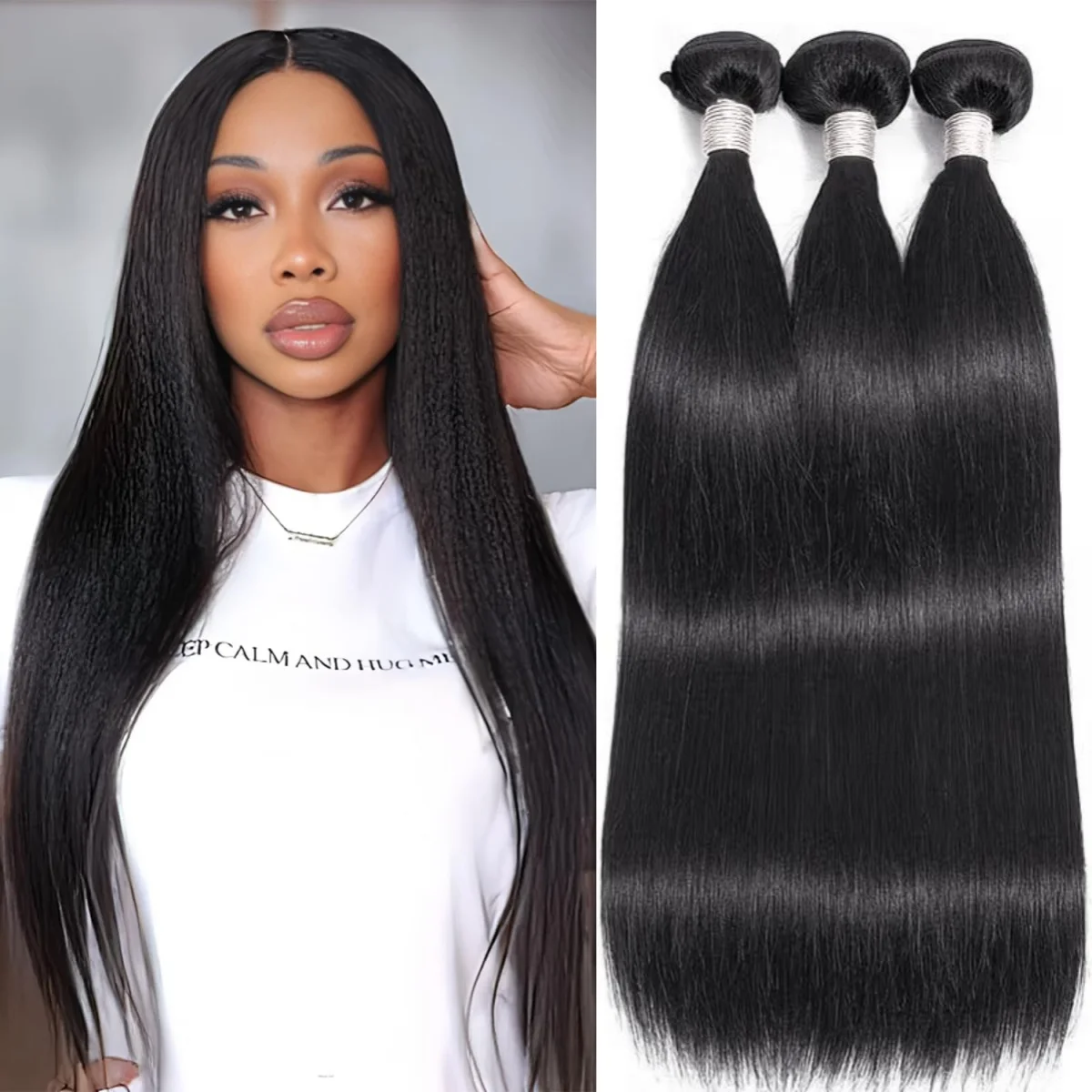 

100% Remy Straight Human Hair Bundles 1/3/4 PCS Natural Black Brazilian Hair Weave Bundles 10-32 Inch Human Hair Extensions