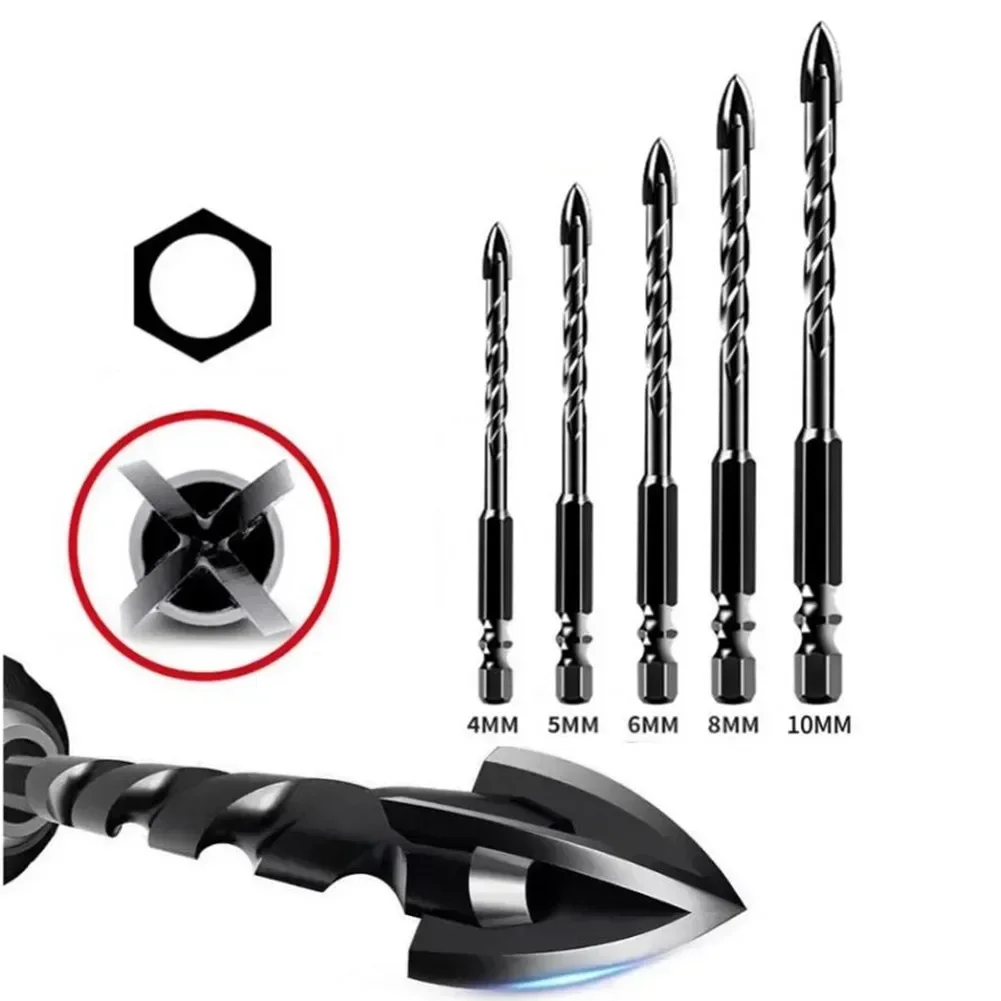 

Triangle Cross Drill Bits Set 5PCS With Hexagonal Handle For Glass Tile Stone Concrete Wood Plastic Hole Opener 4 5 6 8 10MM
