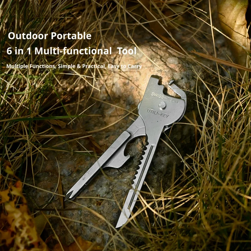 6 in 1 Multifunctional Tools EDC Stainless Utility Keychain Pocket Opener Tool Mini Tactical Screwdriver Outdoor Gadget Foldable