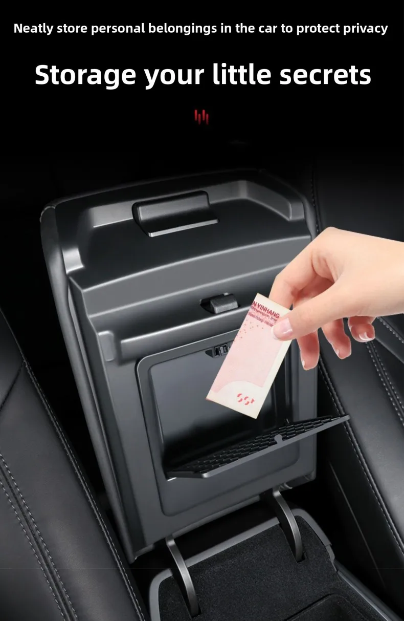 Für Tesla Modell 3 2017 2018 2019 2020 2021 2022 2023 Auto Center Konsole Aufräumen Tablett Armlehne Fall Versteckte Lagerung box Zubehör – Detail 6