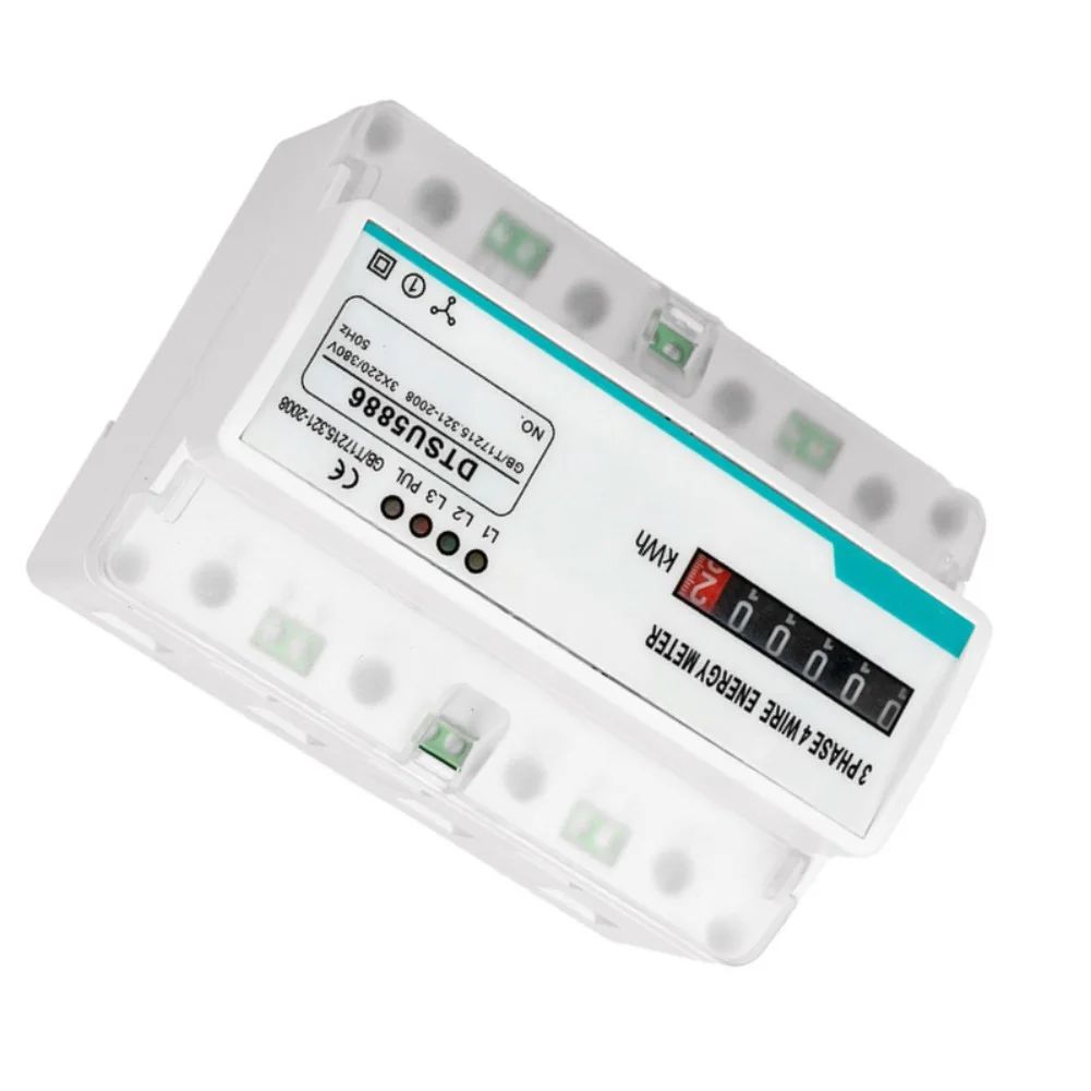 3-phase 4-wire Energy Meter 100A for Residential Electrical Panels 220/380V Class I Roller Counter Display ABS Housing