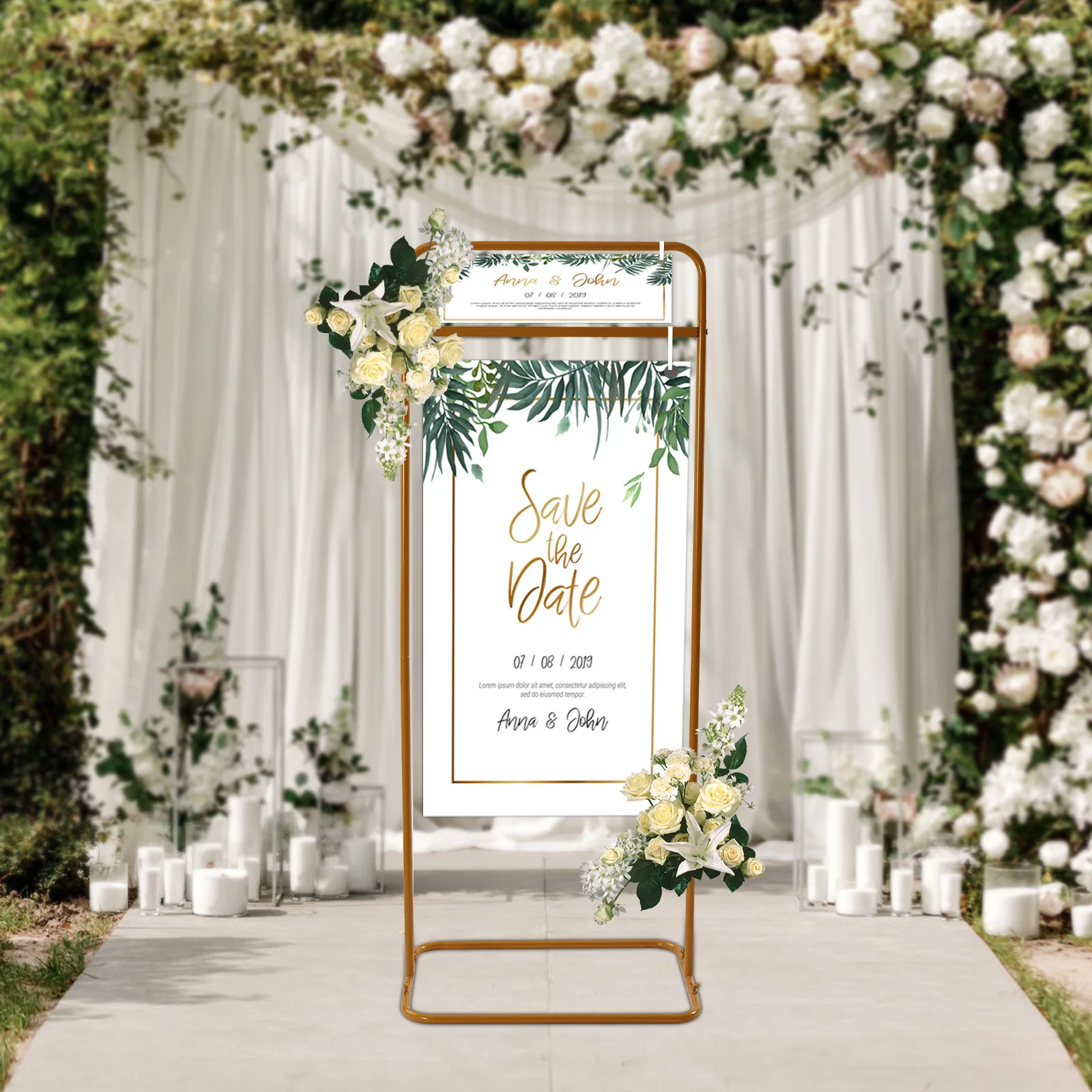 

Wedding Arch Easel Stand Metal Large Sign Stand Poster Seating Chart Frame Floral Ceremony Decorations Display Stand, 4.9 Feet