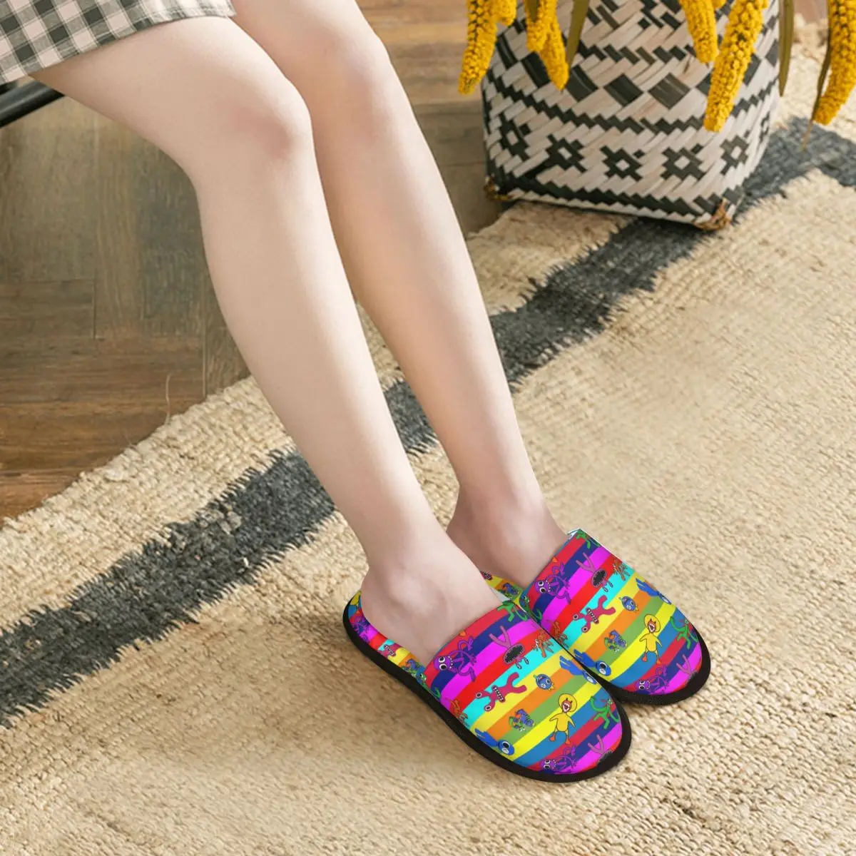 Custom Cartoon Anime Regenbogen Friendss Zacht Traagschuim Huis Slippers Vrouwen Spel Comfy Warme Anti-Slip Zool Slipper