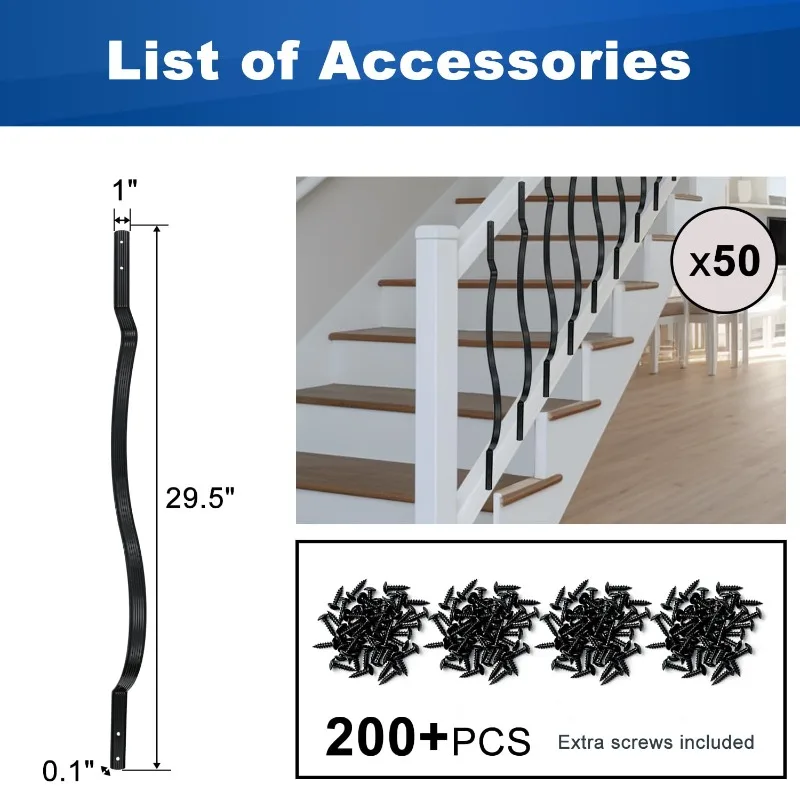 50 แพ็ค - 29.5 นิ้วอลูมิเนียมดาดฟ้า Balusters สําหรับราว Curve ดาดฟ้าโลหะแกนพร้อมสกรู Heavy Duty บันได