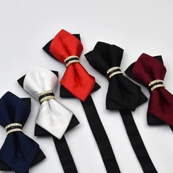 Pajarita de lujo hecha a mano para hombre, corbata de Mariposa Negra con diamantes de imitación, traje Formal masculino, accesorio para novio, fiesta de boda