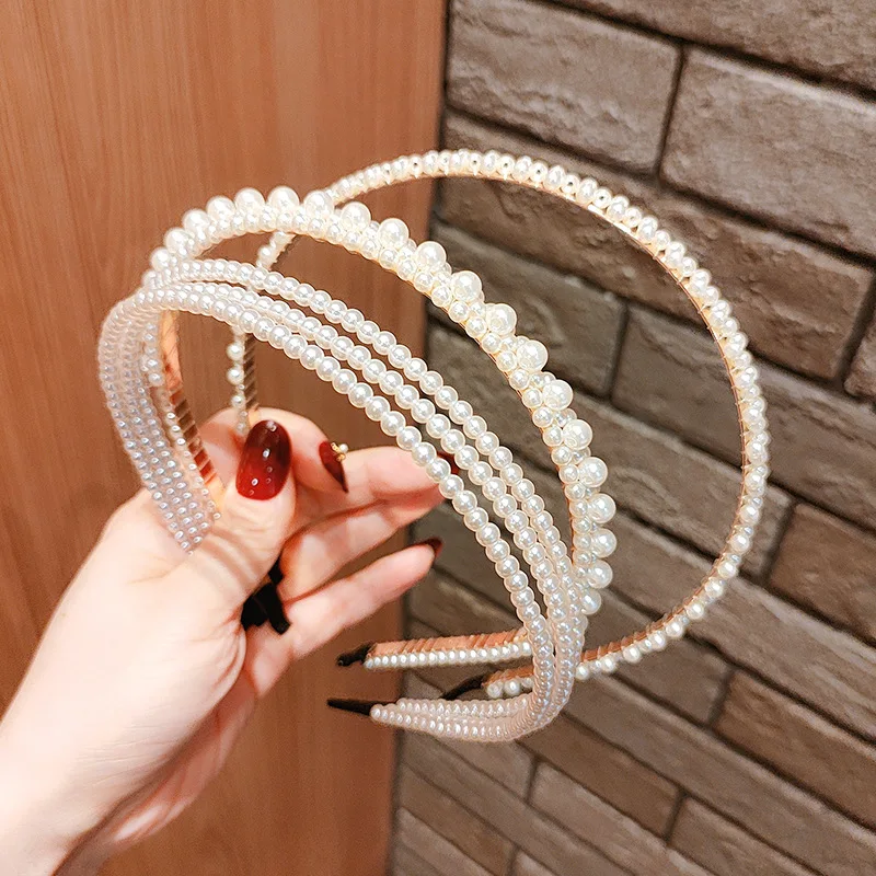 New Elegant Woman Simulation Pearl Hair Hoops Netred Lady Simple Hairbands Headband Female Fashion Head Band Hair Accessories