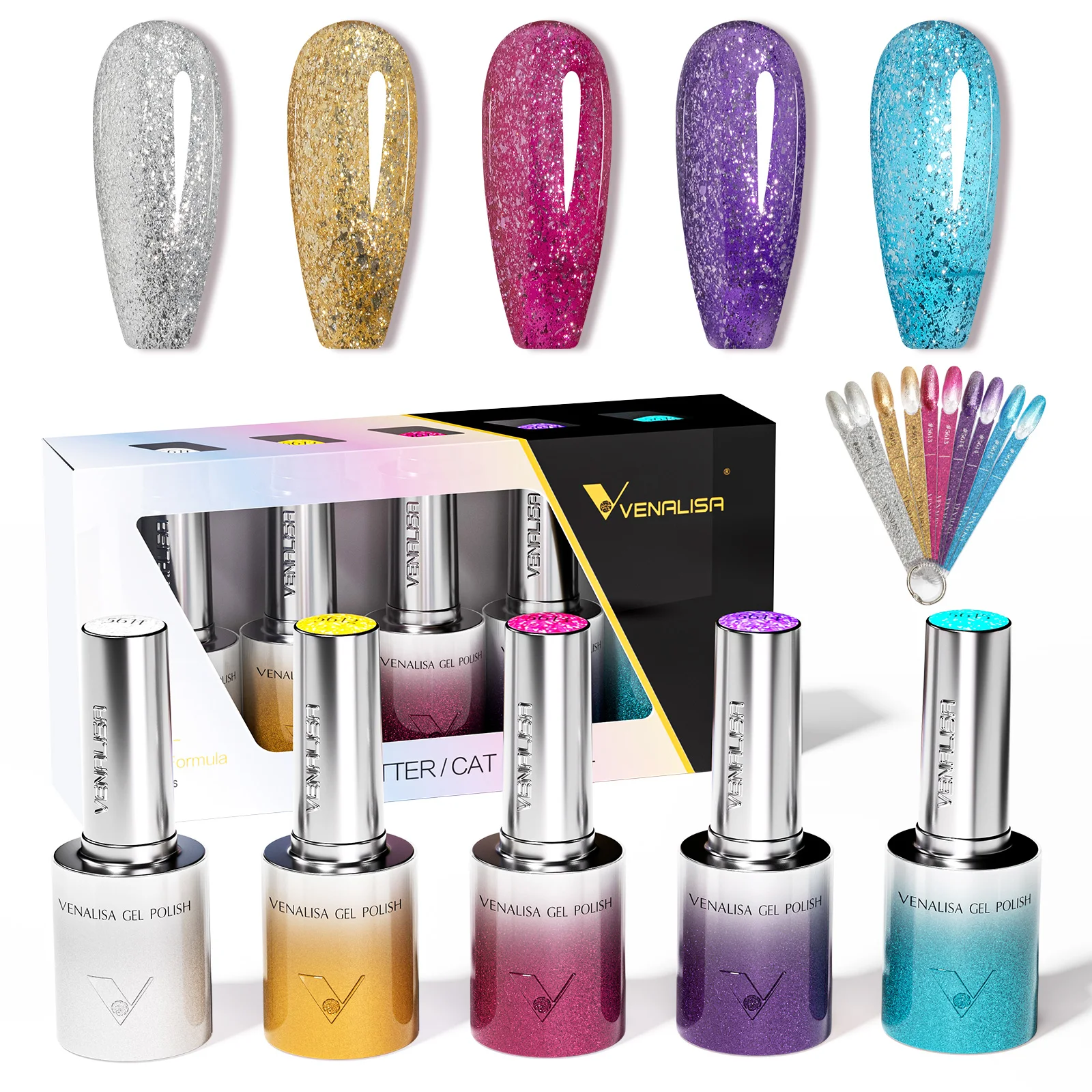 เจลแม่เหล็กตาแมว Venalisa TPO Free HEMA Free Ultra Glossy Glitter Sparkle Platinum เจลแม่เหล็กแบบลอกได้ แห้งด้วยแสง UV/LED ติดทนนาน 10 มล.