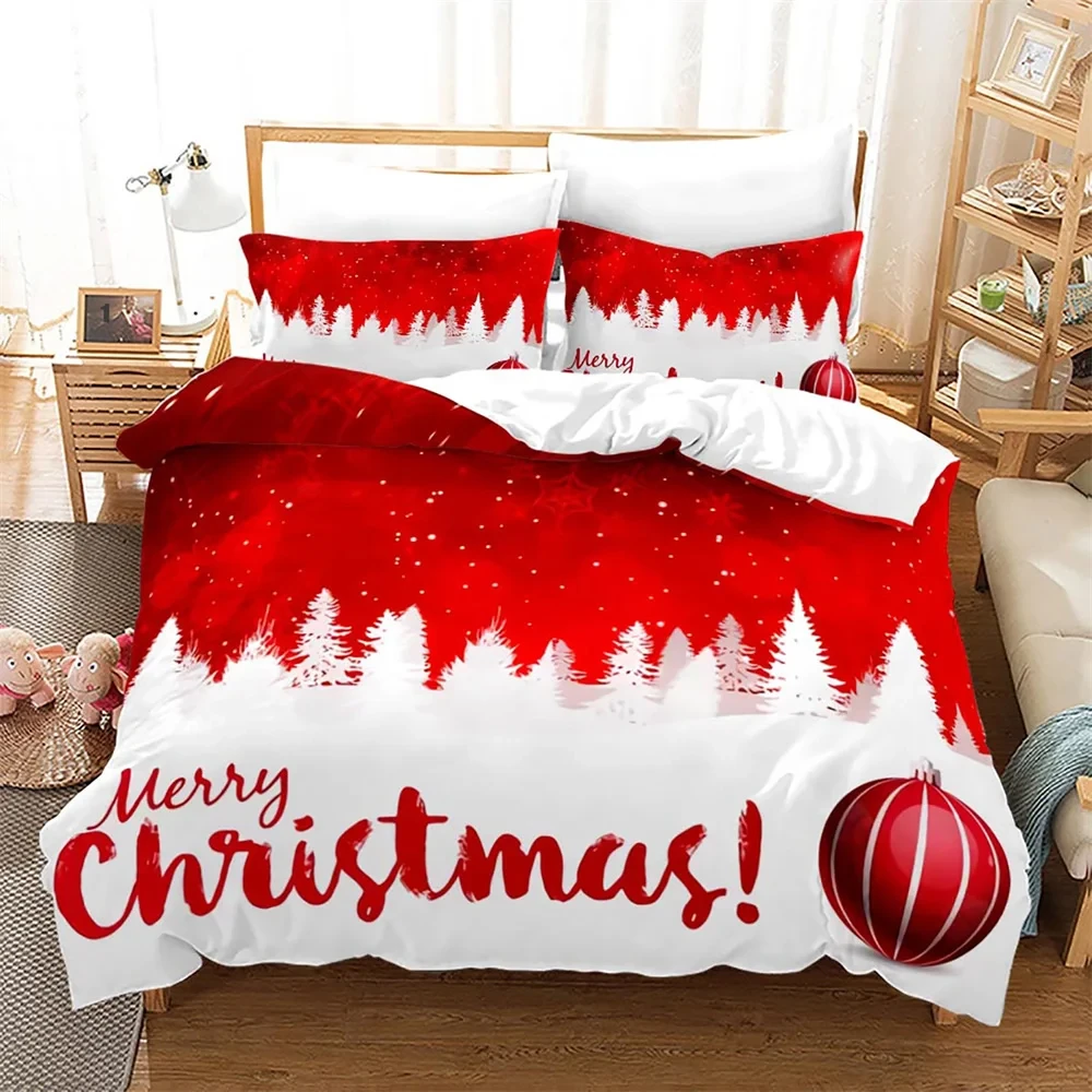 Merry Christmas Duvet Cover Twin Queen Size Cartoon Xmas Comforter Cover New Year Theme Bedding Set for Boys Girls Bedroom Dorm