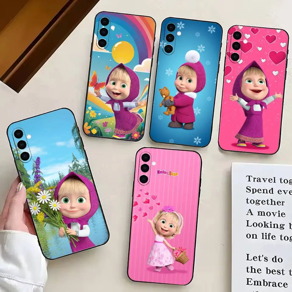Cute M-Masha and the B-Bears Phone Case For Samsung Galaxy A73,A72,A71,A70,A53,A52,A51,Others Soft Black Cover
