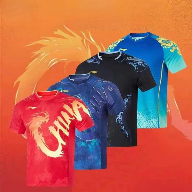 

New Table Tennis Sportswear Badminton Short-sleeved National Team Competition Uniform Breathable Quick-absorbent Top T-shirt