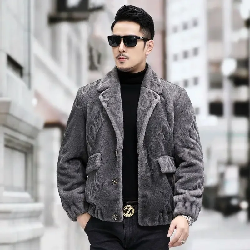 2023 Men's Autumn Winter New Thicken Warm Short Coats Male Long Sleeve Casual Jackets Men Genuine Fur Slim Fit Outerwear