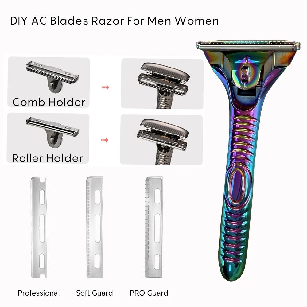 Whityle 25T Magnetic Safety Razor Metallic Gradient Color Advanced Hair Shaving Shaver Kit with 10 AC Blades for Men Women Care