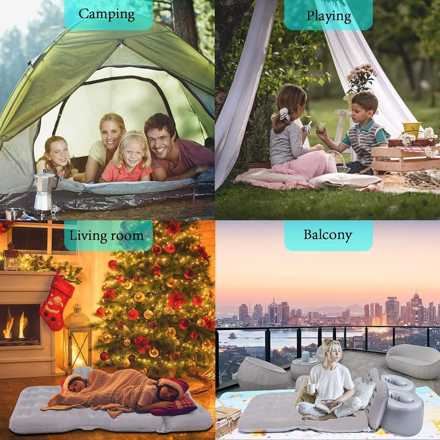 مرتبة سفر قابلة للنفخ مع مضخة، وسادة نوم سميكة للمقعد الخلفي للسيارة - رمادي