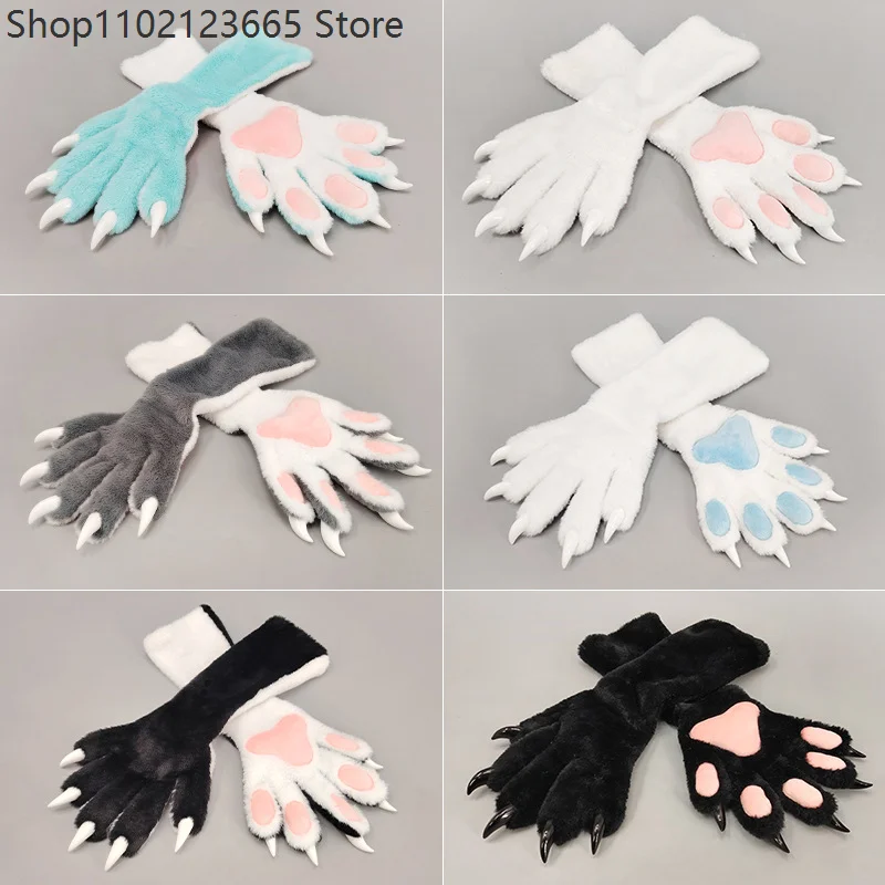 Fur Set Animal Claw Gloves Girl Role Play Props Fur Plush Five Finger Claw Gloves Adult Halloween Party Cosplay Accessories 2026