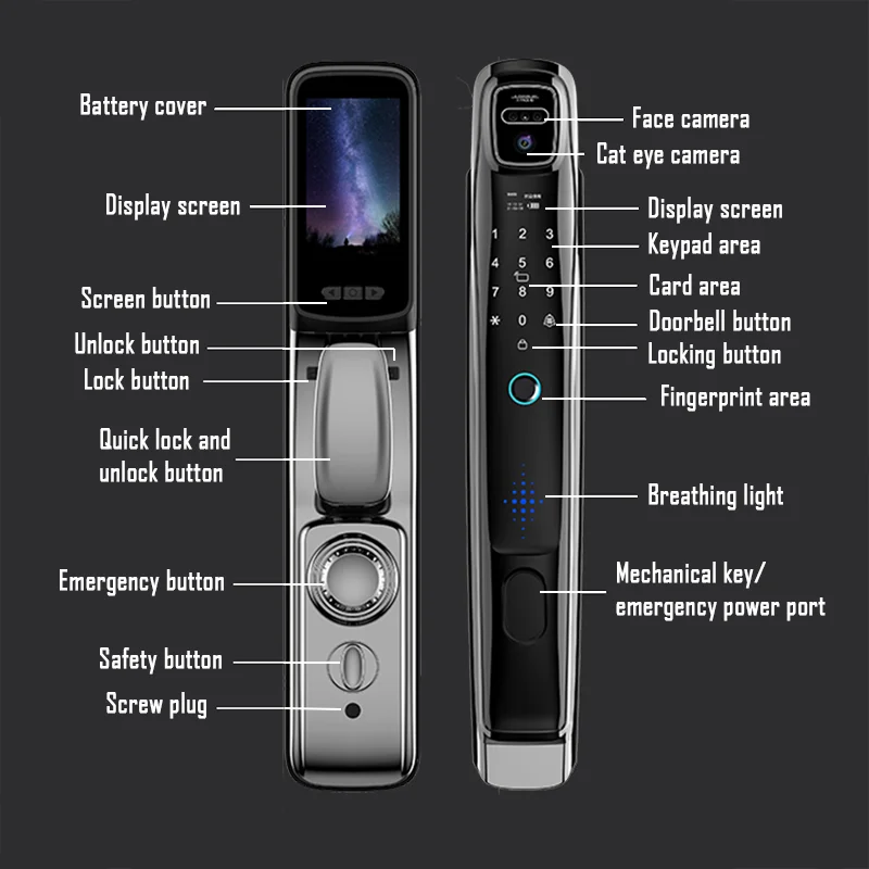 Wifi Tuya APP Face Recognition Smart Door Lock With Camera Video Call Voice Intercom Digital Door Lock Automatic Door Lock 5