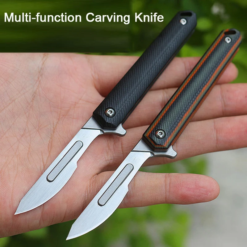 Mini G10 Handle Scalpel Fast Open Folding Knife  CNC Carbon Fiber Blade EDC Outdoor Unpacking Pocket Key Knife Self Defense Tool