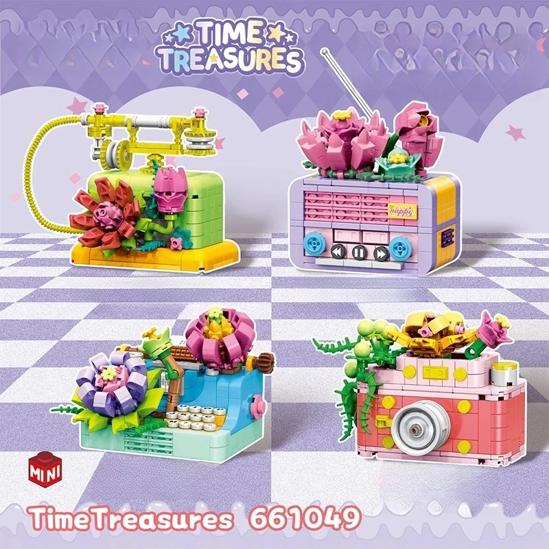 كاتبة الوقت اللبنات الرجعية الهاتف راديو الأطفال التعليمية التجمع لعبة نموذج سطح المكتب زخرفة هدية عيد ميلاد #1