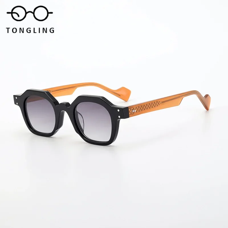 2026 New High-End Fashion Men Polygonal Handcrafted Acetate Glasses Retro Men Outdoor Driving Round-Shaped Personalized Sunglass
