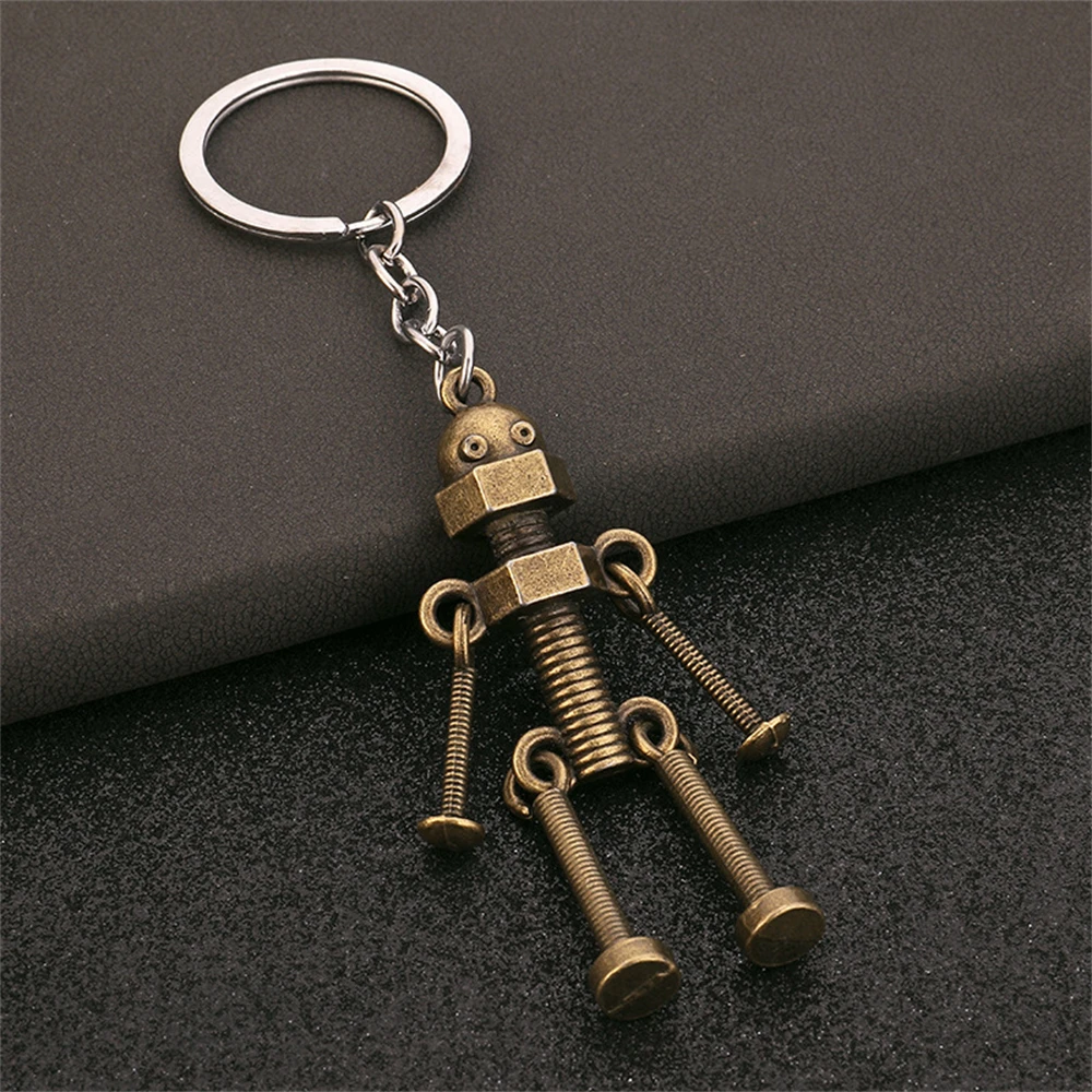 Vintage Mechanical Screw Robot Keychain Creative Movable Joint Steampunk Robot Car Key Holder For Men Backpack Pendants