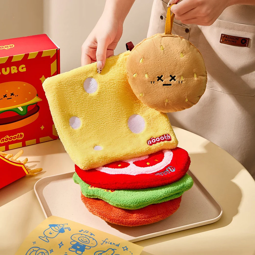 

6 шт., милое полотенце для рук с гамбургером, подвесное водопоглощающее полотенце для кухни, ванной комнаты, утолщенный быстросохнущий детский носовой платок с героями мультфильмов
