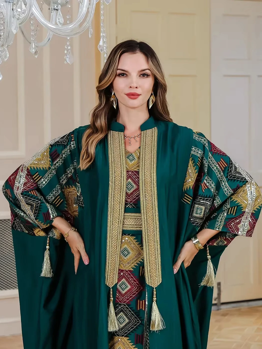 Eid Muslim 2 Piece Set Women Embroidery Dresses Open Abaya Suit Jalabiya Ramadan Dubai Kaftan Party Vestidos Cardigan Robe 2025