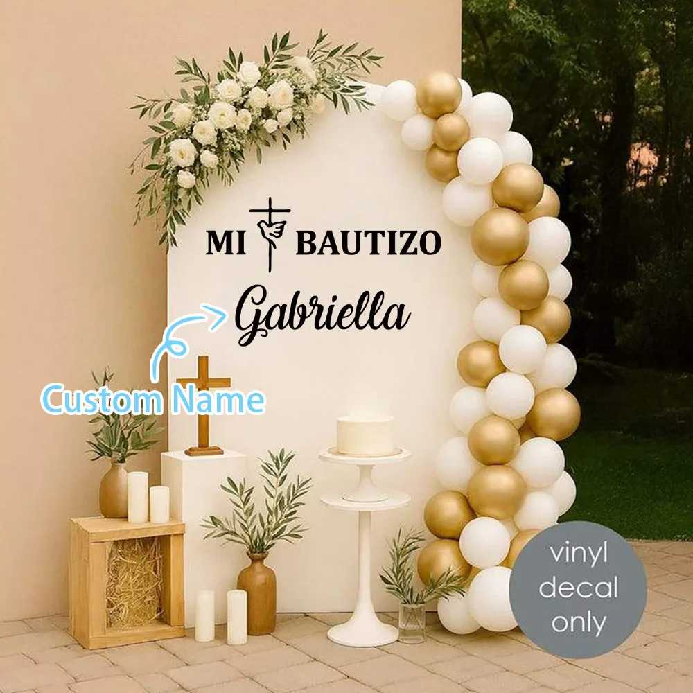 1PC Customizable Name Vinyl Decal For Kids Baptism Decor Personalized Mi Bautizo Removable Wall Stickers For Wall Decor