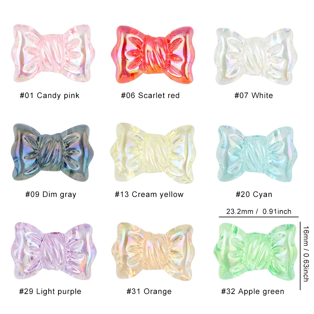 Pajarita de Colores acrílicos transparentes, 20-50 piezas, para joyería hecha a mano, llavero, pulsera, collar, accesorios, Etc.