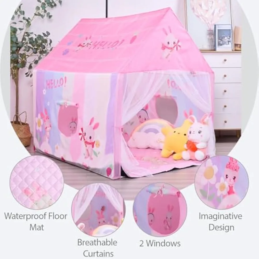 Kid Tent met Mat Ster Lights - Prinses Tent voor Meisjes Speelgoed Peuter voor Binnen en Buiten Fantasierijke Games Speelhuisje Roze Maat
