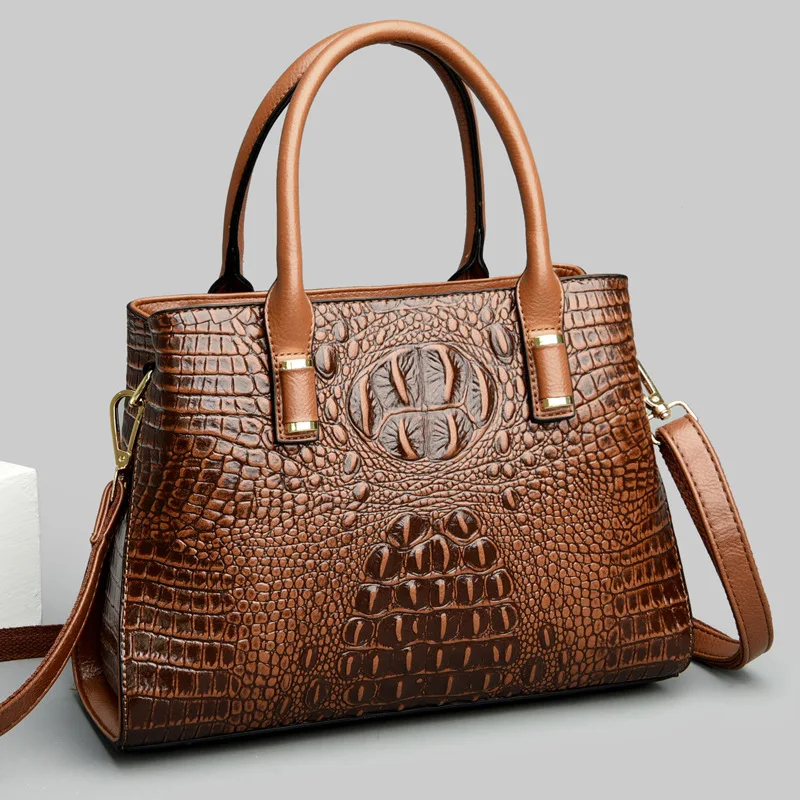 

Genuine Leather Handbag Vintage Ombre Crocodile Embossed Shoulder Bag Retro New Women Bucket Bag Messenger Commuter gift