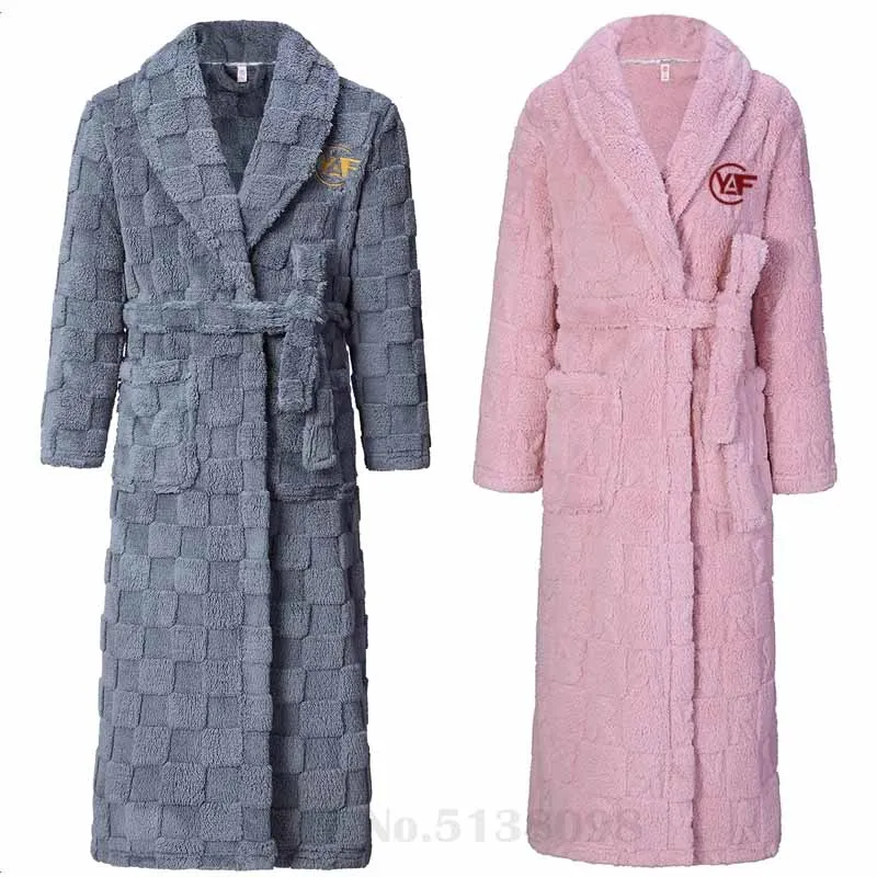 

Couples Winter Flannel Home Wear Warm Nightwear Women's Thickened Bathrobe Coral Fleece Men's Intimate Lingerie Robe Sleepwear