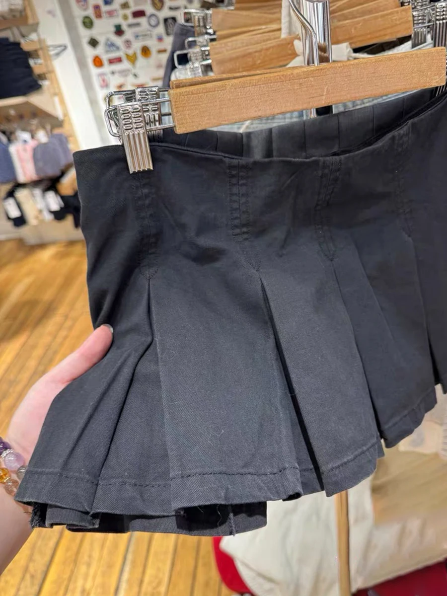 Vintage Sexy taille basse jupes plissées été nouveau noir coton a-ligne Shorts jupes femmes américain Streetwear solide Denim Faldas